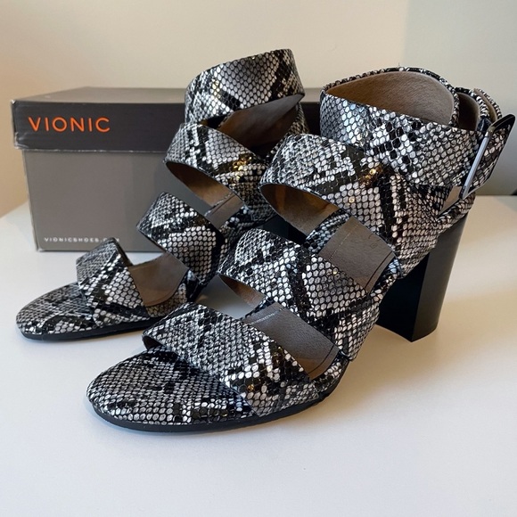 NEW Vionic Blaire Snake Heeled Strappy Sandals - Picture 1 of 6